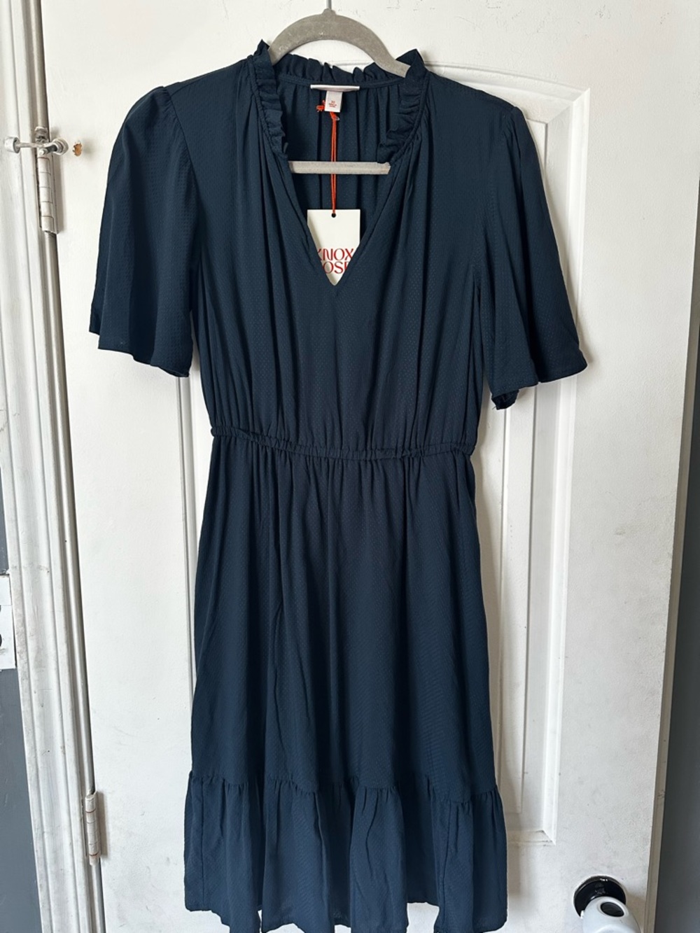 Knox Rose Cottagecore Eclipse Blue Ruffle Neck Flutter Sleeve Midi Dress